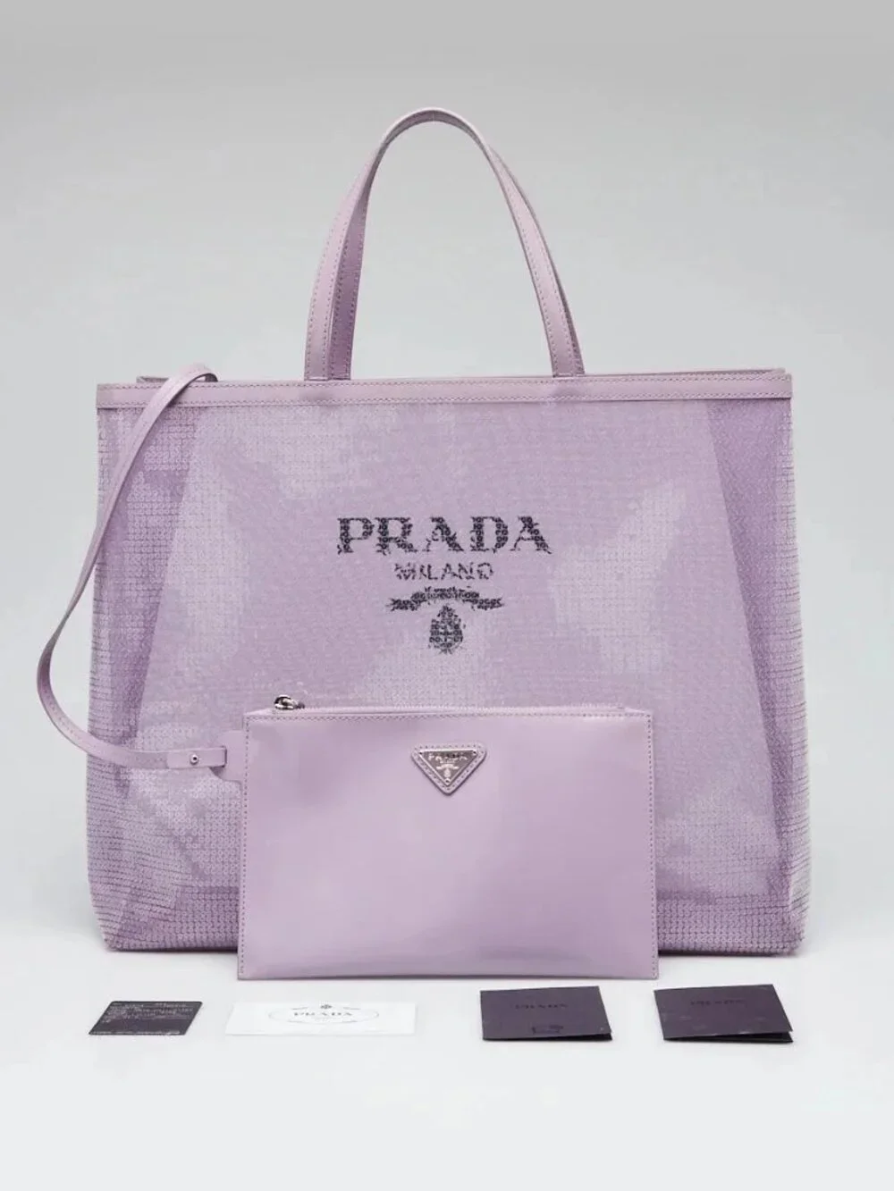 Prada Purple Sequin Mesh and Leather Tote Bag - Picture 2 of 9
